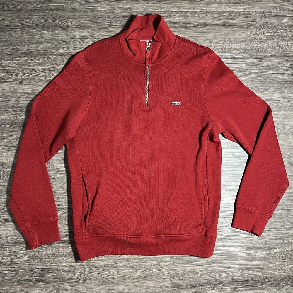 Lacoste Rib Interlock 1/2 Zip Sweatshirt Mens Medium Green Pockets Croc Logo